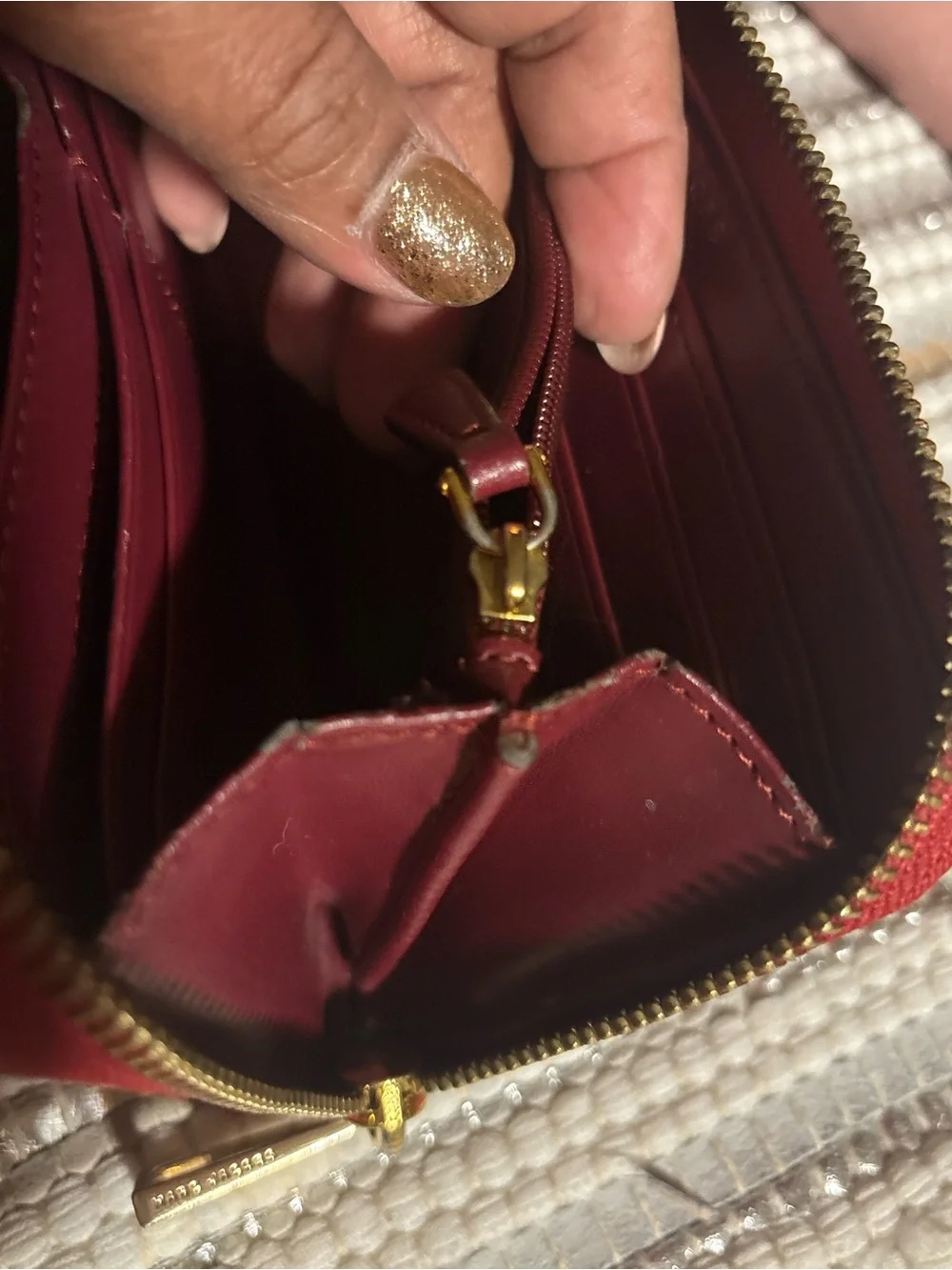Marc Jacobs Red Leather Zip Wallet with Gold Plaque